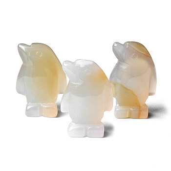 Natural White Jade Carved Healing Penguin Figurines, Reiki Energy Stone Display Decorations, 27x18mm