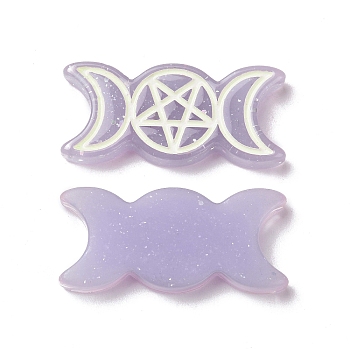 Resin Cabochons, with Glitter Powder, Religion, Triple Moon Goddess, Lilac, 32.5x15x4.5mm