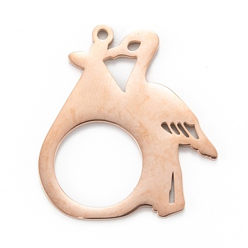 Ion Plating(IP) 304 Stainless Steel Pendants, Laser Cut, Bird, Rose Gold, 30x26.5x1.4mm, Hole: 1.6mm