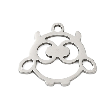 201 Stainless Steel Pendants, Owl Charms, Stainless Steel Color, 13.5x16x1mm, Hole: 1.4mm