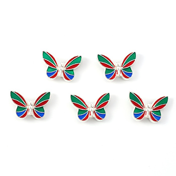 Alloy Enamel Beads, Cadmium Free & Lead Free, Butterfly, Colorful, Silver, 13.5x20x5mm, Hole: 1.6mm