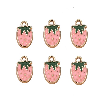 Alloy Enamel Pendants Accessories, for Jewelry Making, Strawberry, Golden, Pearl Pink, 18x11x3mm