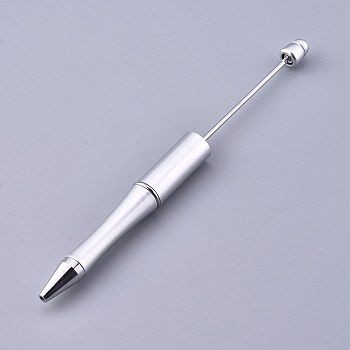 Plastic Beadable Pens, Press Ball Point Pens, for DIY Pen Decoration, Silver, 144x12mm, The Middle Pole: 2mm