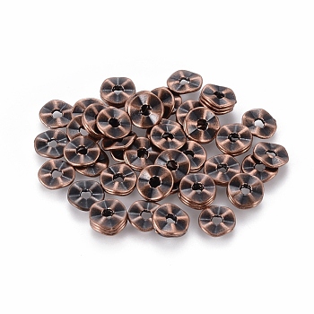 Tibetan Style Wavy Spacer Beads, Cadmium Free & Nickel Free & Lead Free, Twist Flat Round, Red Copper, 7x1mm, Hole: 1mm