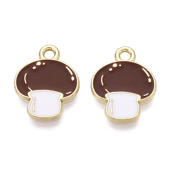 Alloy Enamel Pendants, Mushroom Charms, Golden, 14.5x11.5x1mm, Hole: 1.6mm
