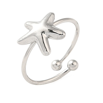 304 Stainless Steel Open Cuff Ring, Starfish, Stainless Steel Color, Inner Diameter: 17.8mm