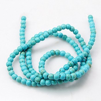 Synthetic Turquoise Beads Strands, Round, Cyan, 2mm, Hole: 0.5mm, about 239pcs/strand, 18.8 inch