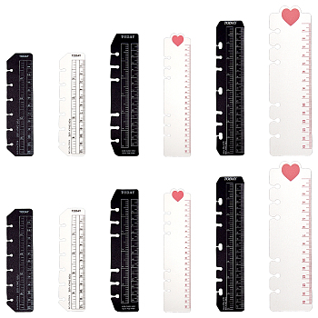 12Pcs 6 Colors Plastic Bookmark Page Marker Ruler, 6-Ring Notebook Binder Ruler, Rectangle, Mixed Color, 133~181x33~50x0.6mm, Hole: 4~5.7mm, 2pcs/color