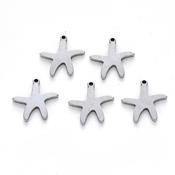 304 Stainless Steel Charms, Laser Cut, Starfish, Stainless Steel Color, 14x14x1mm, Hole: 1mm