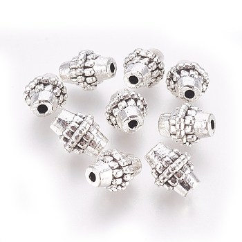 Tibetan Style Alloy Beads, Lead Free & Nickel Free & Cadmium Free, Bicone, Antique Silver, about 8mm in diameter, 10mm long, hole: 2mm
