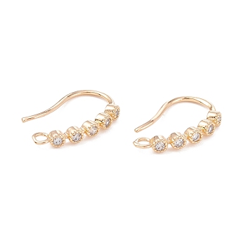 Rack Plating Brass Micro Pave Cubic Zirconia Earring Hooks, with Horizontal Loop, Long-Lasting Plated, Real 14K Gold Plated, 15x16x2mm, Hole: 1.4mm, 21 Gauge, Pin: 0.7mm