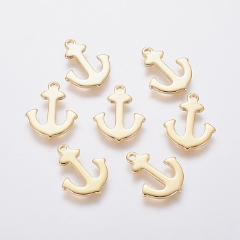 201 Stainless Steel Pendants, Anchor, Golden, 16x13x1mm, Hole: 1.5mm