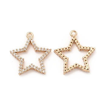 Brass Micro Pave Cubic Zirconia Pendants, Golden, Star Charms, Clear, 20.5x19x2.5mm, Hole: 1.2mm
