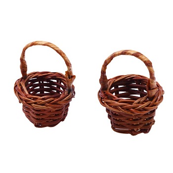 Dollhouse Miniature Wicker Handheld Basket for Pretend Play Toy Scene Decoration, Handmade Woven Prop Flower Basket for Photography, Saddle Brown, 60x27mm