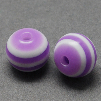 Round Striped Resin Beads, Medium Purple, 10x9mm, Hole: 1.8~2mm
