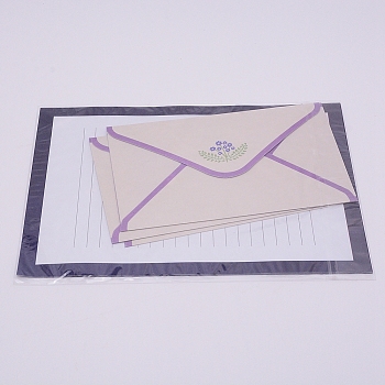 Paper Envelopes & Letter Papers, Floral Pattern, Rectangle, Indigo, 9~21x14.3~15x0.01~0.02cm, 9pcs/set
