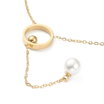 304 Stainless Steel Pendant Necklaces, with Acrylic Imitation Pearl and Cable Chains, Ring with Round Ball, Golden, 16.73 inch(42.5cm)