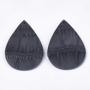 PU Leather Pendants, Drop, Gray, 38.5~40.5x24.5~26.5x1.5mm, Hole: 1.2mm