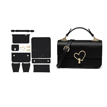 DIY PU Leather Crossbody Lady Bag Making Sets, Knitting Crochet Shoulder Bags Kit, Valentine's Day Gift for Girlfriend, Black, 22x14x7.5cm