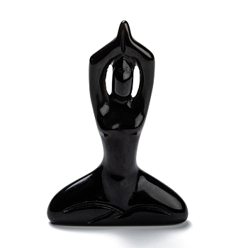 Natural Obsidian Yoga Goddess Decorations, Reiki Crystal Healing Gift, Home Display Decorations, 13~14x49~51x73mm