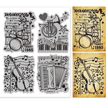 Rubber Clear Stamps, for Card Making Decoration DIY Scrapbooking, Musical Instruments, 22x18x0.8cm