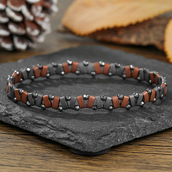 Two Tone Synthetic Non-magnetic Hematite Beaded Stretch Bracelets for Men, Rectangle & Rondelle, Chocolate, 7.09~7.48 inch(18~19cm)