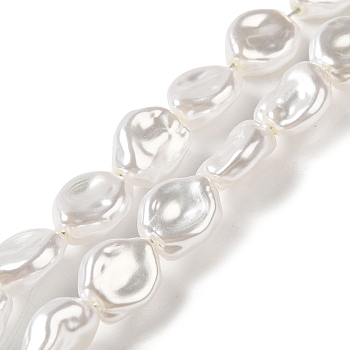 ABS Plastic Imitation Pearl Beads Strands, Nuggest, Snow, 12~12.5x10.5x6mm, Hole: 1.2mm, about 90pcs/strand, 44.29 inch(112.5cm)