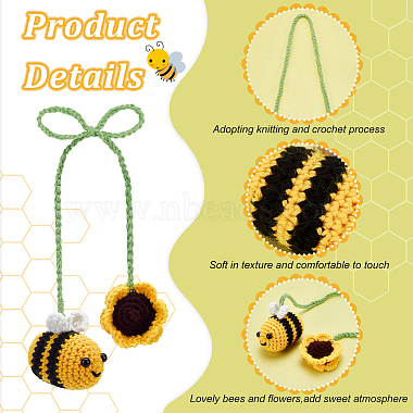 Bee with Hat Fabric Crochet Car Mirror Hanging Accessories(FIND-WH0420-11)-3