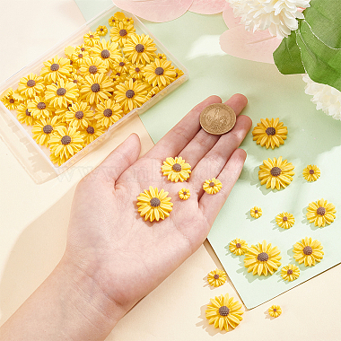 100Pcs 4 Styles Flatback Hair & Costume Accessories Ornaments Resin Flower Daisy Cabochons(CRES-NB0001-37A)-3