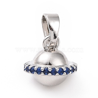 Real Platinum Plated Medium Blue Planet Brass+Cubic Zirconia Charms