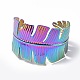 Ion Plating(IP) 304 Stainless Steel Feather Open Cuff Bangle for Women(BJEW-F442-01MC)-1