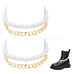 2Pcs Round Glass Pearl Beads & Aluminium Boot Strap Chains, Golden, 360mm(HJEW-HS00037)