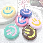 Opaque Resin Cabochons, Flat Round with Smiling Face, Mixed Color, 25.5x6mm(RESI-K030-04)
