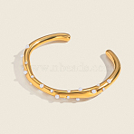 304 Stainless Steel Cuff Bangles for Women, with Imitation Pearls, Real 18K Gold Plated, Inner Diameter: 2-3/8 inch(6cm)(CB8538)
