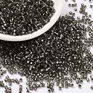 Cylinder Seed Beads, Silver Lined, Round Hole, Uniform Size, Black, 2x1.5mm, Hole: 0.8mm, about 888pcs/10g(X-SEED-H001-G11)