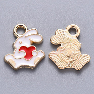 Alloy Enamel Charms, Rabbit with Heart, Light Gold, Red, 13.5x12x1.5mm, Hole: 2mm(X-ENAM-S121-117A)