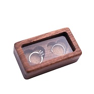 2 Heart Slots Rectangle Wood Couple Rings Gift Storage Case, Clear Window Jewelry Ring Box with Magnetic Lid, Sienna, 8.8x5cm(PW-WG87182-01)