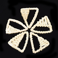 Handmade Reed Cane/Rattan Woven Pendants, For Making Straw Earrings and Necklaces, Bleach, Triangle, Beige, 34~40x25~32x3~5mm(X-WOVE-T006-141A)