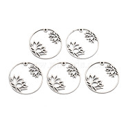 201 Stainless Steel Pendants, Ring with Flower, Stainless Steel Color, 25x1.5mm, Hole: 1.2mm(STAS-S119-149P)