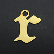 201 Stainless Steel Charms, Laser Cut, Letter, Golden, Letter.R, R:8x6.5x1mm, Hole: 1.2mm(STAS-S105-JA570-R)