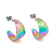 Ion Plating(IP) 304 Stainless Steel Chunky C-shape Stud Earrings, Half Hoop Earrings for Women, Rainbow Color, 22x12mm, Pin: 0.7mm(EJEW-P198-13MC)