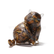 Resin Cat Display Decoration, with Natural Tiger Eye Chips inside Statues for Home Office Decorations, 45x30x35mm(PW-WG58008-05)