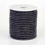 Polyester Metallic Cord, with Iron Chains Inside, Black, 4x3.5~4mm, about 18yards/roll(MCOR-P004-06)