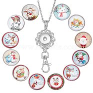 DIY Half Round Pendant Necklace Making Kits, Including Brass & Glass Snap Buttons, Alloy Keychain Findings, 304 Stainless Steel Cable Chains Necklaces, Christmas Themed Pattern, 14Pcs/box(DIY-SC0019-99F)