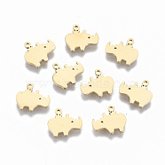 304 Stainless Steel Charms, Laser Cut, Rhinoceros, Real 14K Gold Plated, 7.5x8.5x1mm, Hole: 0.8mm(STAS-S116-074G)