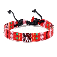 Cloth Rope Braided Flat Cord Bracelet, Ethnic Tribal Adjustable Bohemia Bracelet, Red, 7-1/8 inch(18cm)(PW-WG88858-02)