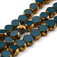 Electroplate Glass Beads Strands, with Golden Plated Edge, Faceted Flat Round, Cadet Blue, 4x2.5mm, Hole: 1mm, about 70pcs/strand, 20.87 inch(53cm)(EGLA-G037-02A-HP03)
