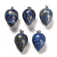 Natural Lapis Lazuli Pendants, with Platinum Plated Iron Snap on Bails, Teardrop, 24~25x15~16mm, Hole: 7x3.5mm(G-M424-02P-10)