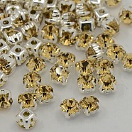 Sew on Rhinestone, Grade A Glass Rhinestone, with Brass Prong Settings, Garments Accessories, Silver Color Plated Metal Color, Light Colorado Topaz, 5.44~5.61x5.44~5.61mm, Hole: 1mm, about 720pcs/bag(RB-J179-SS25-246)
