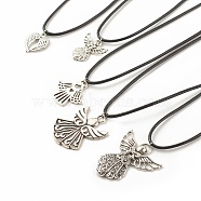 Alloy Fairy Pendant Necklace with Imitation Leather Cord for Women, Mixed Shape, Antique Silver & Platinum, 17.19 inch (45.2cm)(NJEW-JN03862)
